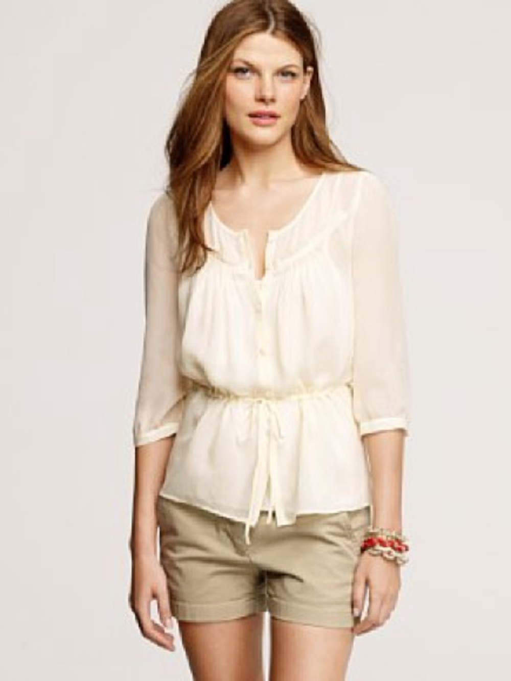 J. Crew Beatrice Sheer Button-Front Silk Blouse with Camisole Ivory NWT